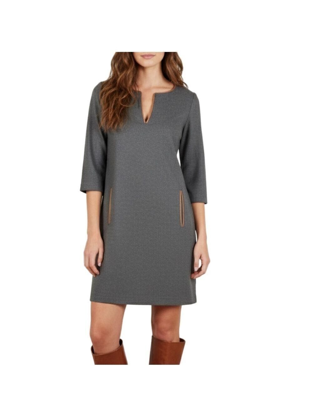 Comptoir Des Cotonniers grey wool blend 3/4 sleeve tailored shift dress EU 38